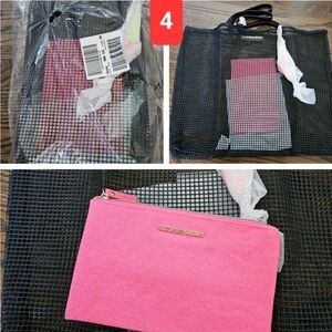 Black Mesh Tote with Pink Clutch